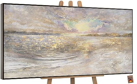 YS-Art Abstrakt Acryl Gemälde auf Leinwand handgemalt Meer Dämmerung Wandbilder Wohnzimmer Moderne kraftvolle Natur Wohndekor Bilder echte Kunst mit Rahmen 160x80 cm