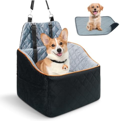 CEMOFE Hunde Autositz für Kleine Hunde bis 15.8 kg, Abnehmbar & Waschbarer Hundesitz Auto mit Welpenunterlagen, Tragbare Hundeautositz mit Sicherheitsleinen für Beifahrer und Rücksitz, S(< 15.8kg)