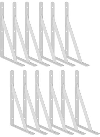 Ouvin 12 Pack White Shelf Brackets Heavy Duty for Easy Installation 300mm | 12 Board Compatible, Triangle Design, Space Saving, 66lb, Right Angle, with Screws, Durable, for Living Room Kitchen Garage