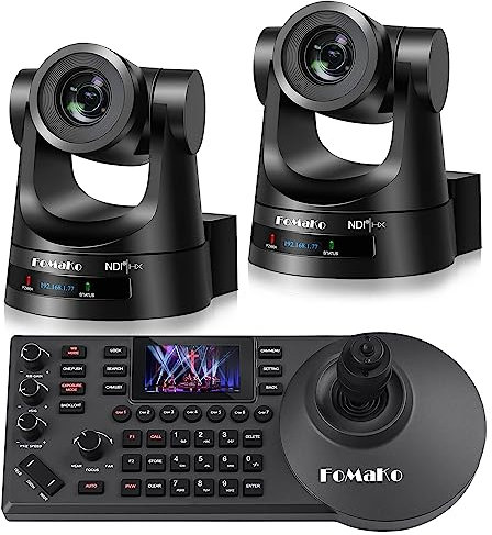 FoMaKo NDI PTZ Camera (NDI 6 & NDI HX3 Certified), AI Auto Tracking 20X Optical Zoom PoE HDMI PTZ Camera for Church Worship, PTZ Controller, BN202 (PTZ Bundle KN20Ax2+KC608)