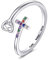 Kreuz Ring Damen 925 Sterling Silber Glaube Liebe Herz Einstellbar Ring Chakra Regenbogen Schmuck Geschenk (Chakra Kreuz)