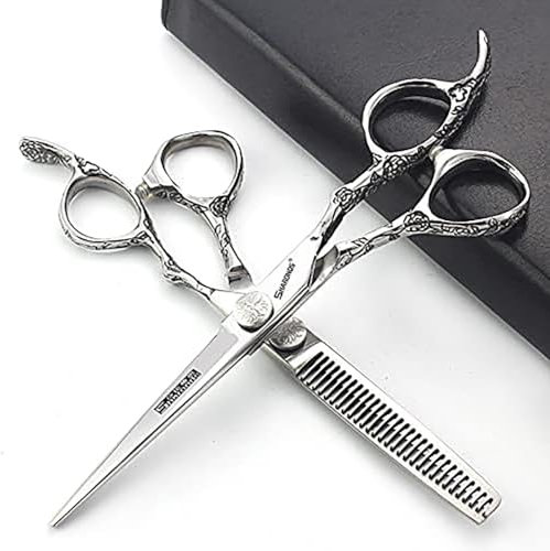 7-Zoll-Profi-Friseurschere Haarschnitt Rosenmuster Friseurschere Styling-Werkzeuge Japanisches Edelstahl-Scheren-Set (6-Zoll 2-teiliges Set A)