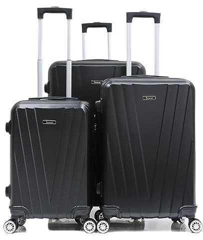 COFI 1453 Reisekoffer Koffer 3 TLG Hartschale Trolley Set Kofferset Handgepäck Gepäck Reisetasche ABS-06 Schwarz