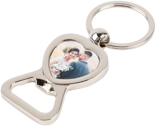 Porte-clé ouvre Bouteille métal cœur avec Impression Photo – Porte clé décapsuleur personnalisé avec Photo imprimée en Forme de Coeur