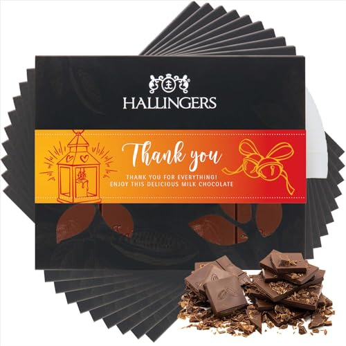 Hallingers Genuss Manufaktur Schokolade Weihnachts-Geschenk - Tafel Edelkakao handgeschöpft ohne Alkohol edler Karton 10x Thank You Pur, Weihnachten für Frauen Männer