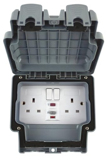 Selectric IP66 Rated Heavy Duty 13A RCD (Latching) Switched Socket With Box – 2 Gang SS66PRO-E