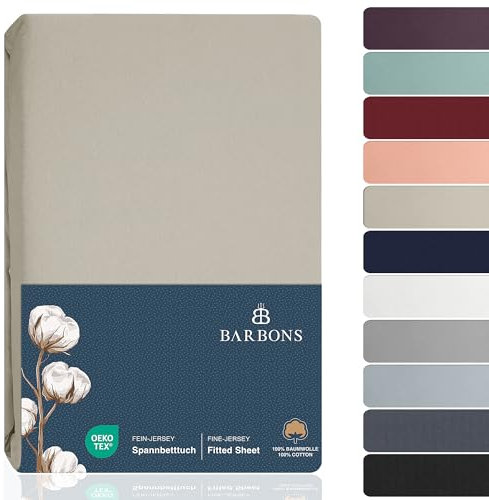 BARBONS Spannbettlaken 180x200cm - Spannbetttuch für Dicke Matratzen bis zu 27 cm 100% Baumwolle Oeko-TEX Zertifiziert Bettlaken Jersey Bettware Bettbezug für Boxspringbett - Sand 180 x 200