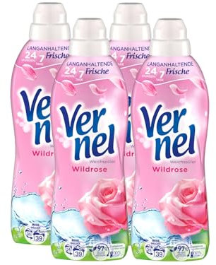 VERNEL Wildrose Weichspüler 4x 39 WL (156 Waschladungen), Wäscheduft für 24 Stunden & 7 Tage langanhaltende Frische mit einzigartiger Duft-Technologie, recycelbare Flasche