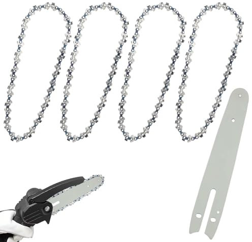 4 Pièces de Mini Chaîne de Tronçonneuse, Chaînes de Remplacement de Tronçonneuse de 6 Pouces avec Barre de Remplacement de Tronçonneuse Guide de Tronçonneuse Accessoires de Mini Tronçonneuse