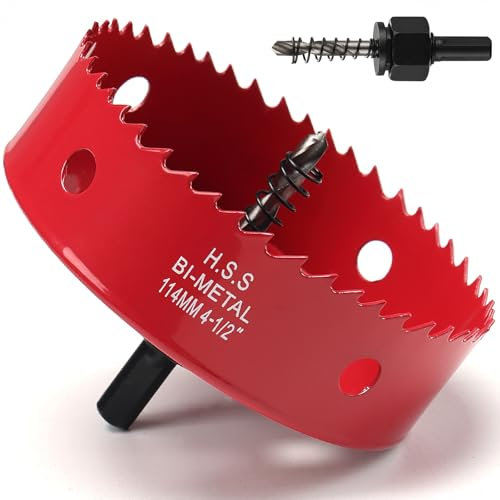 Sega tazza 114mm, bi-metallica sega a tazza per legno, frese a tazza per metallo con adattatore esagonale e punta di centraggio per ferro, alluminio, legno, cartongesso, rosso