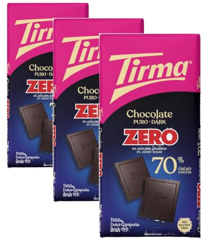 Tirma Zéro Sans Sucre Ajouté Chocolat Noir 125g| Convient aux Diabétiques | 70% de cacao | Keto Convivialité | Vegan | Collation Sans Sucres Ajoutés | Sans Gluten | Ingrédients Naturels (Lot de 3)