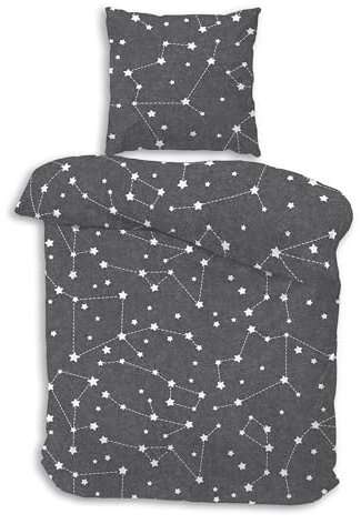 Träumschön Premium Bettwäsche 155x220 + 80x80 cm - Sternenhimmel Design Grau - Sommer Bettwäsche aus Baumwolle – Weich
