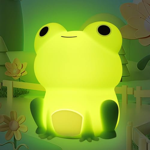 Attivolife Süßes Frosch Nachtlicht, LED Touch Lampe aus weichem Silikon für Kinder, tragbares Nachtlicht fürs Kinderzimmer mit dimmbarem Timer, Nachttisch Schreibtisch Dekor für Jungen und Mädchen