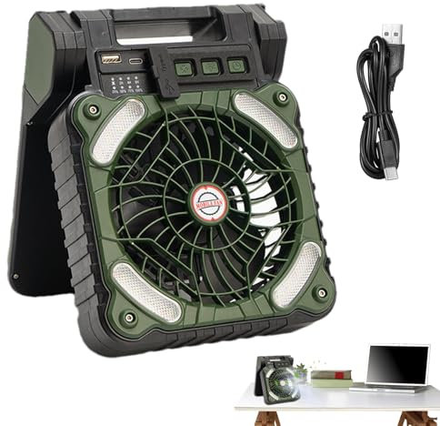 Teksome Ventilatore solare da campeggio, ventilatore portatile ad energia solare,Ventilatore a batteria solare per campeggio | Ventola LED con 4 velocità del e 3 livelli di luminosità, ventola a