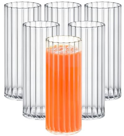 Wilmax - Verres Cannelés - Lot de 6-350 ml - Pour Eau, Jus, Limonade, Thé, Café Glacé, Cocktails - Lavables au Lave-vaisselle