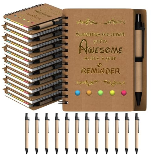 HochoLii Notizbuch 12 Stück, Dankeschön Geschenke Inspirierende Zeitschriften mit einziehbaren Papierstiften Bulk Ermutigung Notizblock für Schullehrer Mitarbeiter, braun