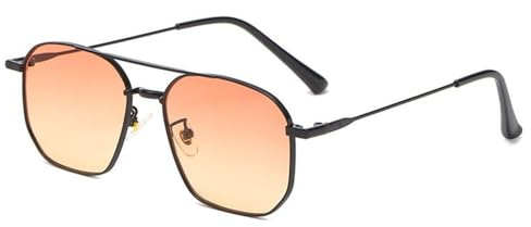 HTXONB Vintage Quadratische Sonnenbrille für Herren und Damen, Metallrahmen, ozeanfarbene Gläser, Schwarz, Orange, Gelb, 139 x 138 x 44 mm