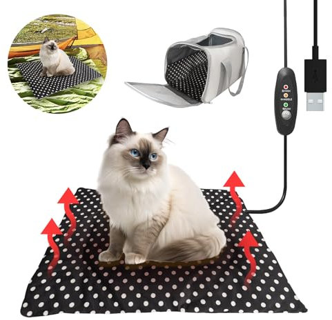 GooCare USB-Heizkissen für Katze, kleine Hunde und Haustiere, sichere 5V2A Powerbank, batteriebetrieben, 3-Temperatur-Einstellungen, waschbar, für den Innen- und Außenbereich, 38,1 x 48,3 x 1,5 cm
