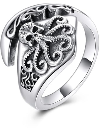 POPLYKE Sterling Silver Viking Spoon Ring Vintage Norse Thumb Rings Boho Adjustable Open Pirate Ring Jewelry Gifts for Women Men