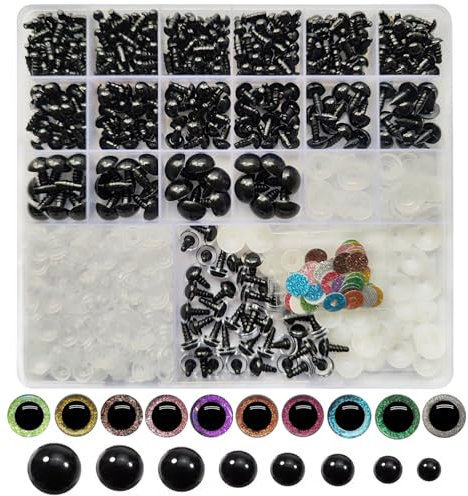 Gxadwzy 350 Stück Sicherheitsaugen Glitzer 10mm und Puppenaugen 5-14mm mit Unterlegscheiben für Häkeltiere Plüschtier