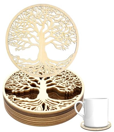 Hugwish 12pcs Arbre De Vie en Bois pour La Méditation (10 X 10 Cm), Dessous Verre Arbre De Vie De Première Bouleau, Plateau Arbre De Vie Pierre, Arbre De Vie Recharge Pierre (12, 10cm)