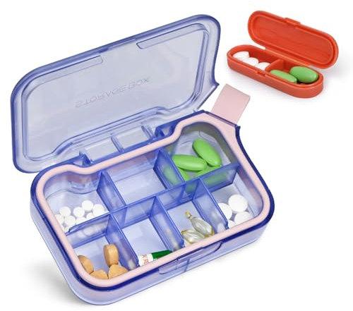 Luxoraiova Kleine Pillendose für Unterwegs Fächer, Tablettenbox 7 tage für unterwegs, Reise Pillenbox, Pill Organizer Travel Für Reise und Tägliches Gebrauch usw(Blau)