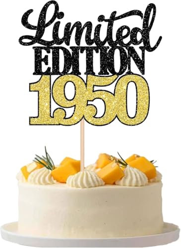 1 Stück Limited Edition 1950 Tortendeko Glitzer 75th Glitzer Kuchen Deko Prost auf 75 Jahre 75 & Fabelhaft Cake Topper für Männer und Frauen Geburtstag Party Kuchen Dekoration Schwarz Gold