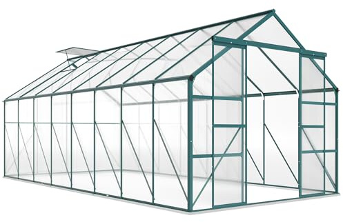 Outsunny Serra da Giardino in Policarbonato con Porta Scorrevole e Finestra Apribile, Serra per Piante in Alluminio, 244x500x216 cm, Verde