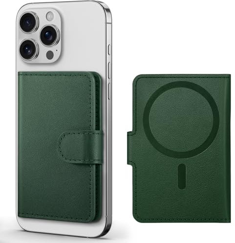 SHIELDON Portafoglio Magnetico in Vera Pelle [Blocco RFID] Porta Carte Adesivo Phone Wallet per iPhone 16 Pro Max/iPhone 16/iPhone 15 Pro Max/iPhone 14/iPhone 13/iPhone 12 Pro Max – Nappa Verde Notte