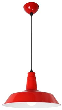 Alpinaluz Lámpara Colgante de Techo – Estilo Nórdico Industrial, Aluminio Ligero, Interior Blanco, Rojo Brillante, Casquillo E27, Iluminación para Salón, Comedor, Cocina, Negocios