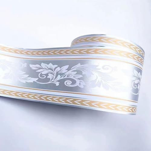 VisitRyl Bordi per Carta da Parati Adesivi Foglie argentate 12cm X 1000cm Design Decorativo