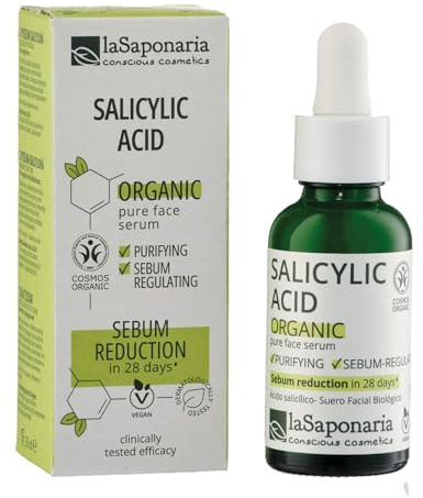 La Saponaria | Bio Gesichtsserum mit Salicylsäure – Klärend & Sebumregulierend – Gegen Unreinheiten und Hautentzündungen – Für fettige und Mischhaut – Vegan – 30 ml