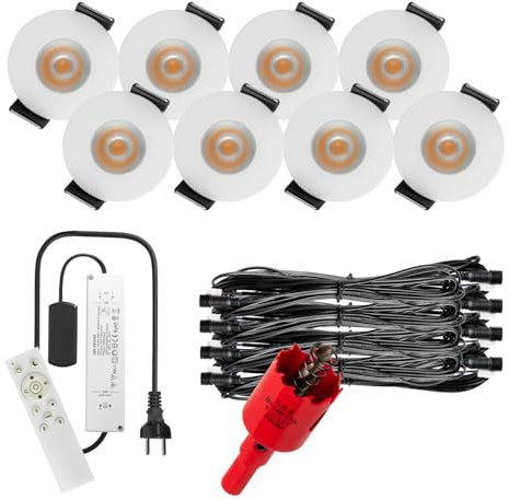 S-Polytec PREMIUM Mini LED- Einbauspots Warmweiss 3.000K, SMART, APP, ALEXA, DIMMBAR, IP65, FUNK 3W Einbaustrahler Terrassenüberdachung, Bad, Sauna mit Fernbedienung (WEISS, 8x SMARTHOME LED-SET)
