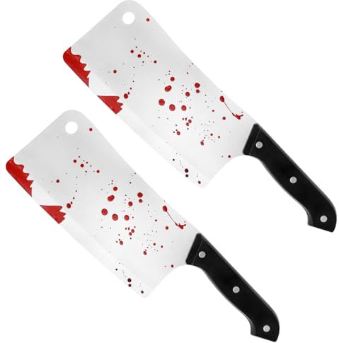 DERAYEE 2 Stück Halloween Messer, 30 cm Halloween Waffe mit Blut,Plastikmesser,Fake Messer für Kinder, Dschungel,Cos,Mottoparty