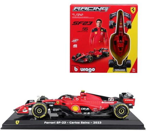 Bburago Ferrari SF23 Formula 1 Kit (2023): Model Car Kit in Scale 1:24, 45 Pieces, from Driver #55 Carlos Sainz, Window Box, 27 cm, Black/Red (18-26852)