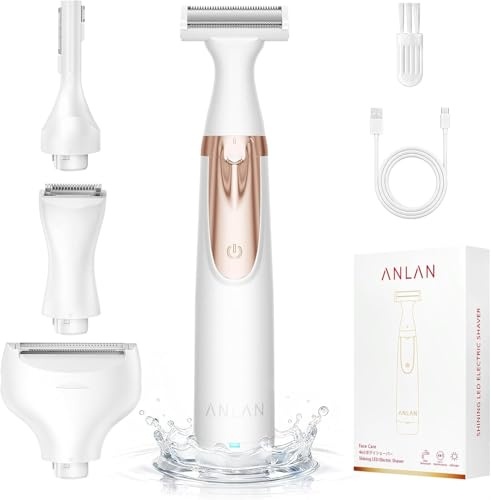 ANLAN Elektrischer Damenrasierer 4 in 1, Intimrasierer Damen & Bikini Trimmer, USB-C Wiederaufladbar, IPX6 Wasserdicht für Nass & Trockenrasur, Körperrasierer für Beine, Achseln, Gesicht & Augenbrauen