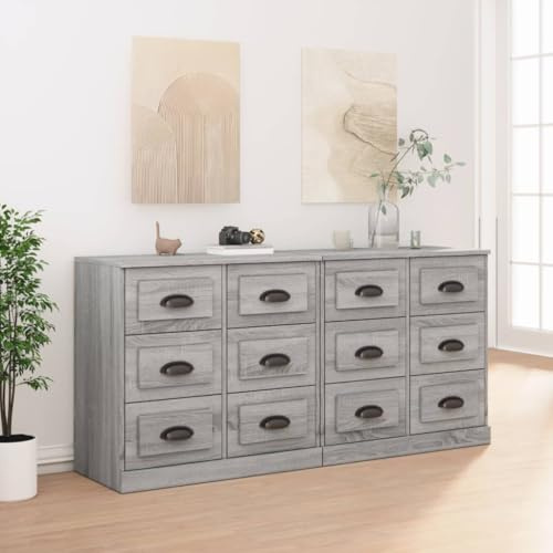 KTHLBRH Sideboard, 2 Stück, Sperrholz, Grau, Sonoma, klassisch, mit geräumiger Aufbewahrung und Präsentationsfunktion, langlebiges Holzmöbel zur Organisation Ihres Ho