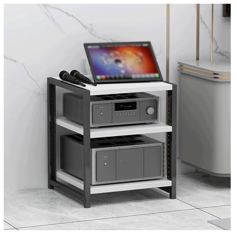PZEOB Audio-Rack-Turm AV-Medienständer Stereo-Schrank Plattenspielerständer aus Holz mit verstellbaren Regalböden Audio-Video-Regal TV-Ständer(Blanc,3 Tier)