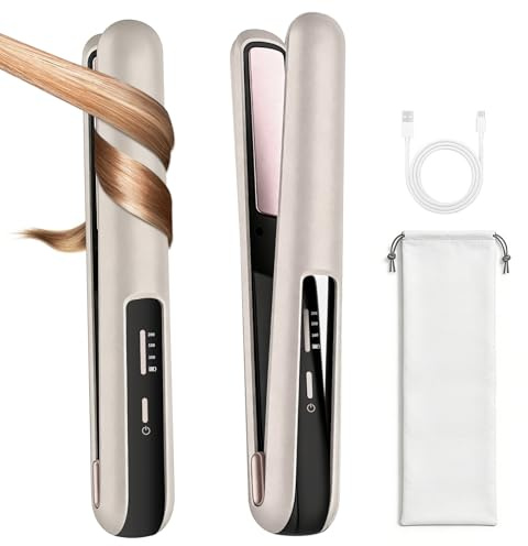 Glätteisen - 2 in 1 Glätteisen Locken und Glätten | Hair Straightener Kabellos | Ceramic Straight Klein für alle Haartypen | Gute Handhabung, Starker Akku, Frizz Reduzieren, Schnell Heiß(160-200℃)