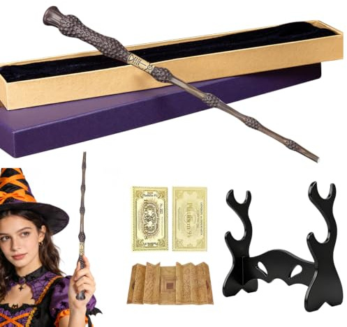 PLLYPE Baguette magique de 38 cm avec carte, ticket de station, carte géographique et support, accessoire Wizarding World pour sorcières, magiciens, sorcières et magiciens, cosplay, carnaval