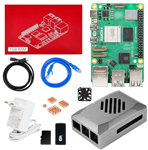 Yahboom RPi 5 1GB Development Kit + PD Power Adapter+ABS Case+ Heat Sink | 64GB TF Card Cortex-A76 CPU for AI Programming Python (1GB-Classic Basic Kit)