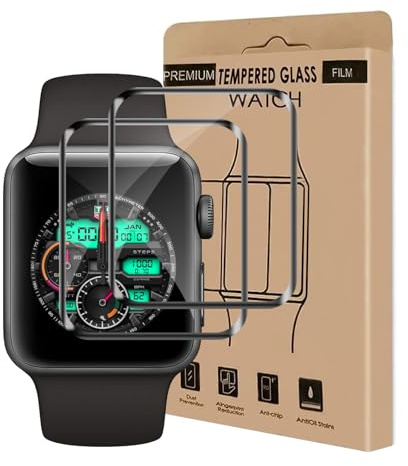 Cable Leader Verre Trempé pour Apple Watch Series 4/5/6/SE/SE2/SE3 (44mm), Anti Rayures, sans bulles, Haute Sensibilité vitre protection, 2 Pack Ultra HD Claire Apple Watch 44mm protection écran