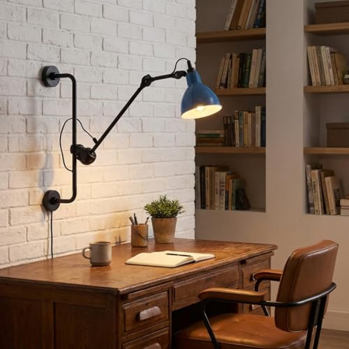 BARCELONA LED RUBY 210 Industrielle, schwenkbare Wandleuchte mit E27-Fassung, 360° verstellbarer Arm im Loft-Stil für Schlafzimmer, Arbeitszimmer, Büro, Wohnzimmer oder Restaurant