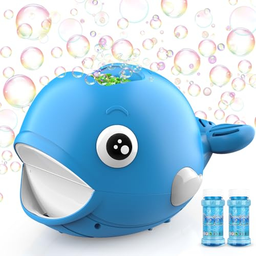 Mieryd Seifenblasenmaschine, Automatische Seifenblasen Wal Kinder mit 2 Flaschen Flüssigkeit Sommer Spiel Bubble Machine Set Spielzeug Junge Mädchen Indoor Outdoor Geschenk Geburtstag/Party/Hochzeit