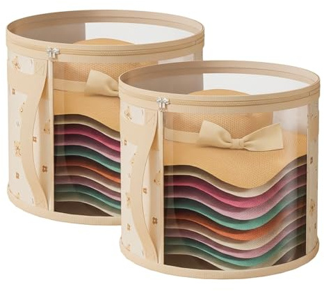ELYIQI 2 Stück Hutschachtel, Filzbox, Stoffbox mit Deckel, Aufbewahrung für mehrere Hüte, Reisefreundliche Hutbox, 42 x 42 x 26 cm, Transparentes Fenster zur Anzeige