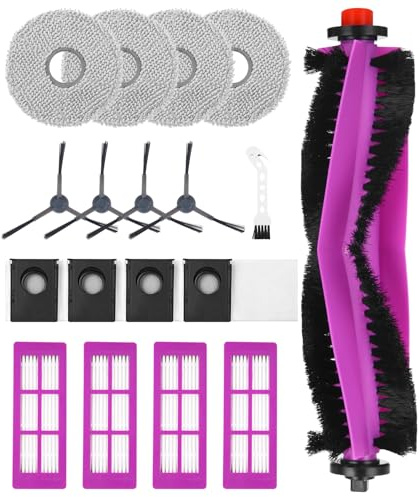 18 Piezas de Accesorios para Eureka J15 Pro Ultra Robot Aspirador, 1 Cepilla Principal, 4 Cepillas Laterales, 4 Bolsas de Polvo, 4 Filtros HEPA, 4 Toallas, 1 Cepilla de Limpieza