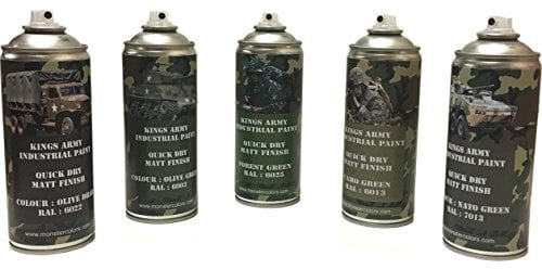 Kings Army Spray Paint Ultimate Jungle Pack, Olive Drab, Olive Green, Forest Green, Camouflage Green, Nato Green, Military paintball airsoft 400ml Military Vehicle Paint, Model Maker Paint