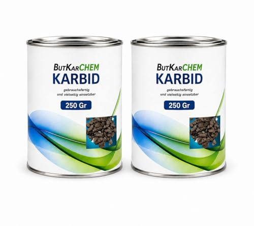 2 x 250 Gramm ButKarCHEM Karbid feste Steine | nur 3% Staubanteil lang anhaltendes Gas, 7-15 mm Körnung