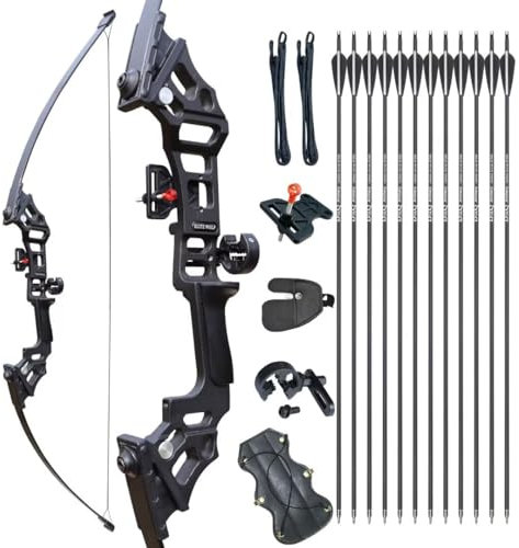 Tongtu Pfeil und Bogen Jagd Erwachsene 30-40 Lbs Recurvebogen Set AnfäNger mit 12 StüCk Mixed-Carbon Pfeile Longbow Kit für Die Jagdpraxis Outdoor-Sportarten(40 Lbs)
