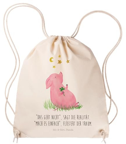 Mr. & Mrs. Panda Sportbeutel Schwein Glück - Geschenk, Kleine Sporttasche, Schweinchen, Motivation, Tiere, Tasche, Sporttasche, Turnbeutel Baumwolle,